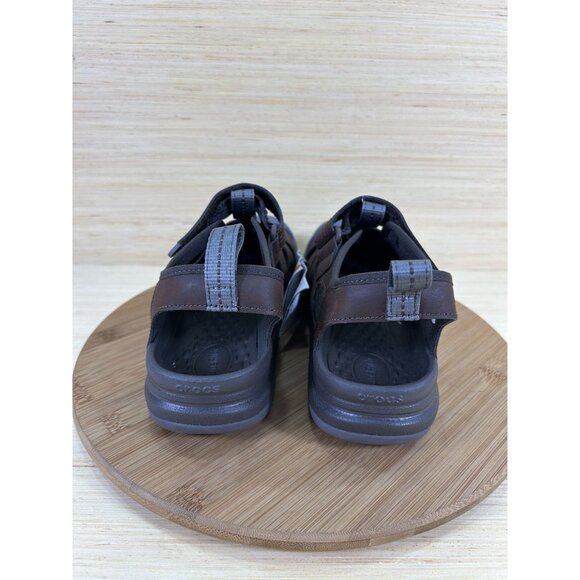 NEW Crocs Yukon Fisherman Brown Leather Sandals Mens Size 7 - Picture 4 of 8